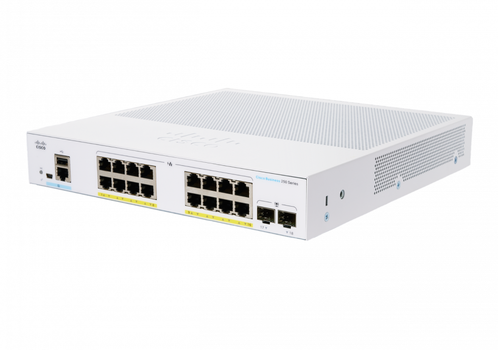 Switch Cisco Gigabit Ethernet Business CBS250, 16 Puertos PoE+ 10/100/1000 + 2 Puertos SFP, 8000 Entradas - Administrable