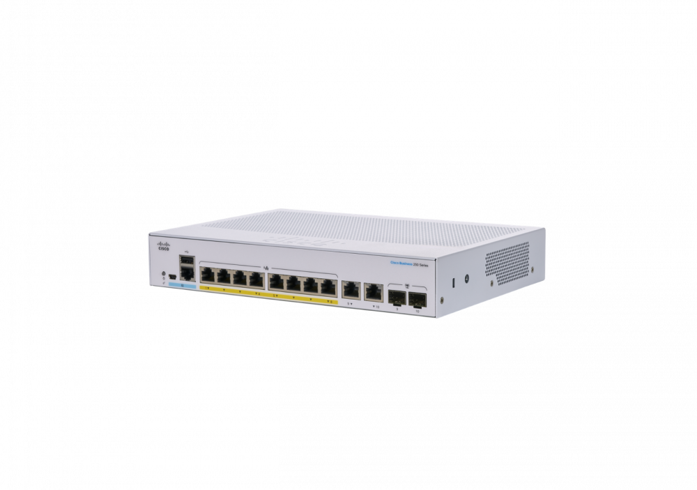Switch Cisco Gigabit Ethernet Business CBS250, 8 Puertos PoE+ 10/100/1000 + 2 Puertos SFP, 1000 Mbit/s, 8.000 Entradas - Administrable