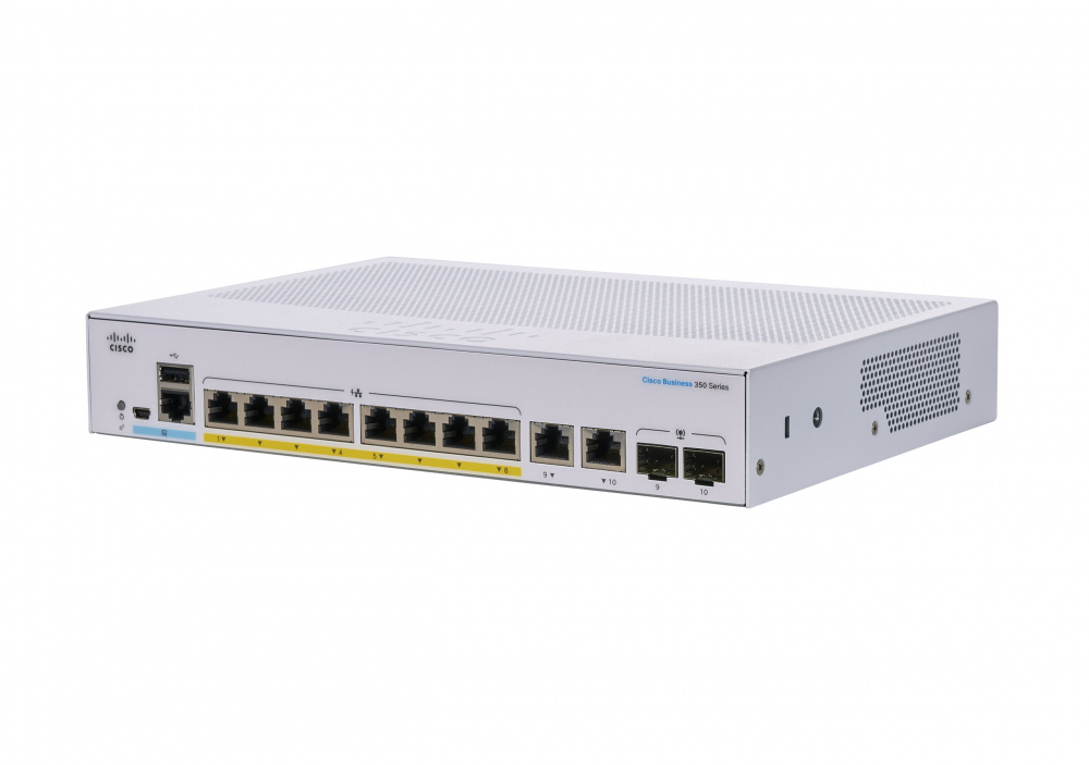 Switch Cisco Gigabit Ethernet Business 350, 8 Puertos PoE+ 10/100/1000Mbps + 2 Puertos SFP, 1000 Mbit/s, 16.000 Entradas - Administrable