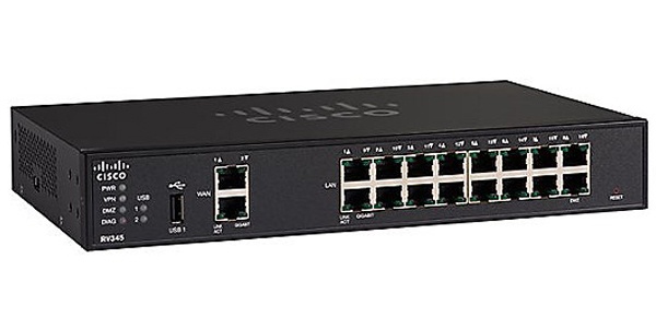 Router Cisco Gigabit Ethernet con Firewall RV345, 16x RJ-45, 3G/4G, Negro