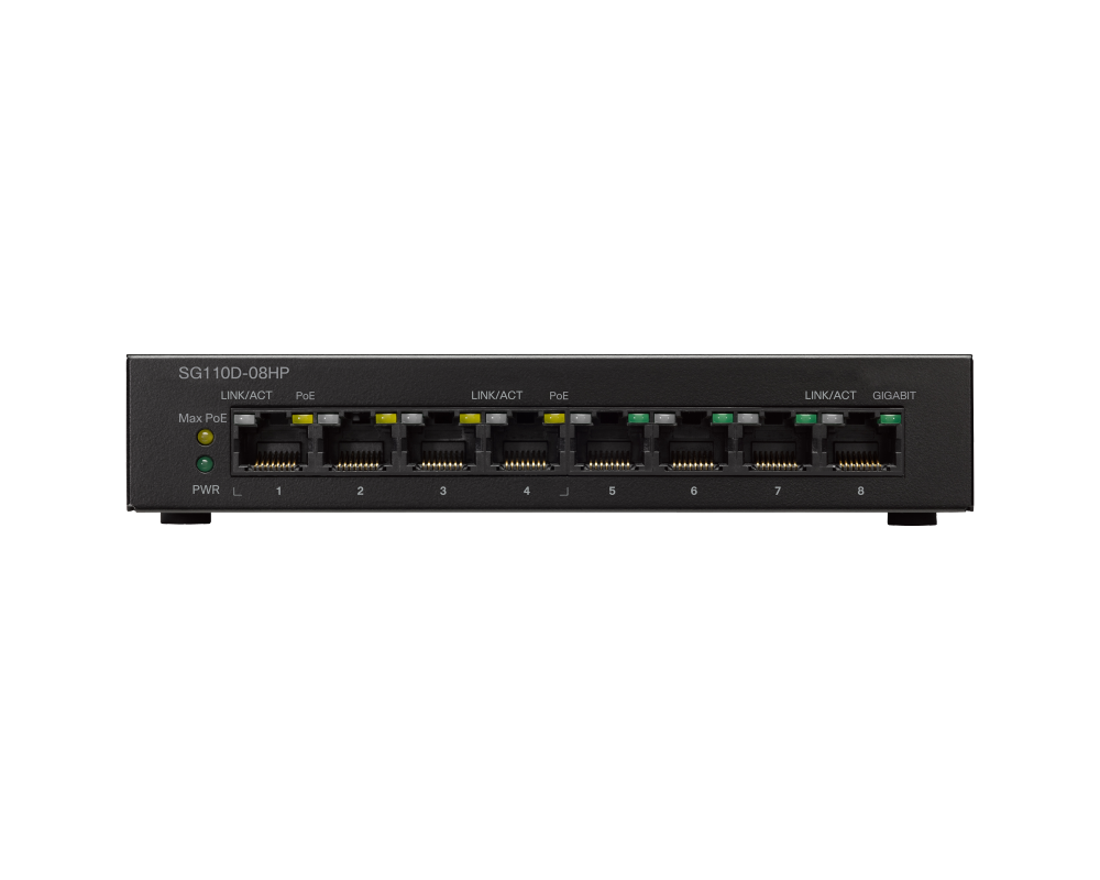 Switch Cisco Gigabit Ethernet SG110D-08HP PoE, 8 Puertos 10/100/1000Mbps, 16 Gbit/s, 4000 Entradas - No Administrable