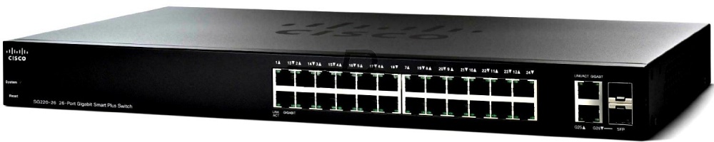 Switch Cisco Gigabit Ethernet Smart Plus SG220-26, 26 Puertos 10/100/1000Mbps + 2 Puertos SFP, 52 Gbit/s, 8192 Entradas - Administrable