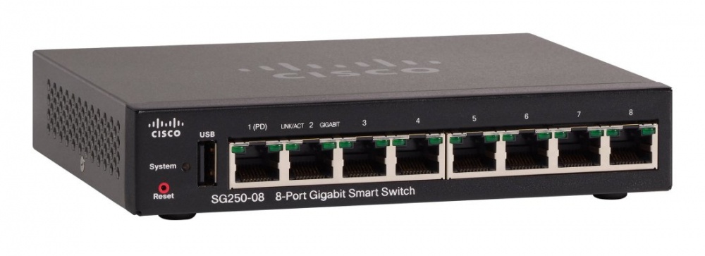 Switch Cisco Gigabit Ethernet SG250-08, 8 Puertos 10/100/1000Mbps, 16 Gbit/s, 8000 Entradas, Administrable - no incluye Adaptador PoE