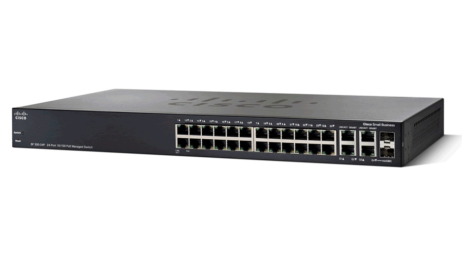 Switch Cisco Gigabit Ethernet SF300-24P, 10/100/1000Mbps, 12.8 Gbit/s, 26 Puertos, 16.000 Entradas - Administrable