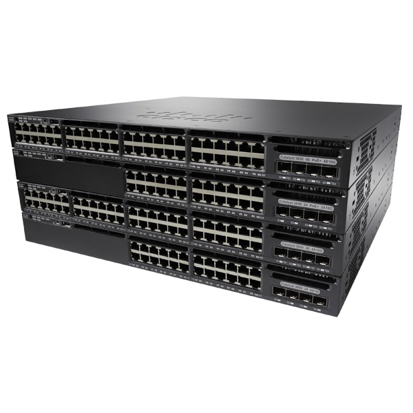 Switch Cisco Gigabit Ethernet Catalyst 3650 Full PoE 4x1G Uplink IP Base, 48 Puertos 10/100/1000Mbps + 4 Puertos SFP, 176 Gbit/s, 32.000 Entradas - Administrable