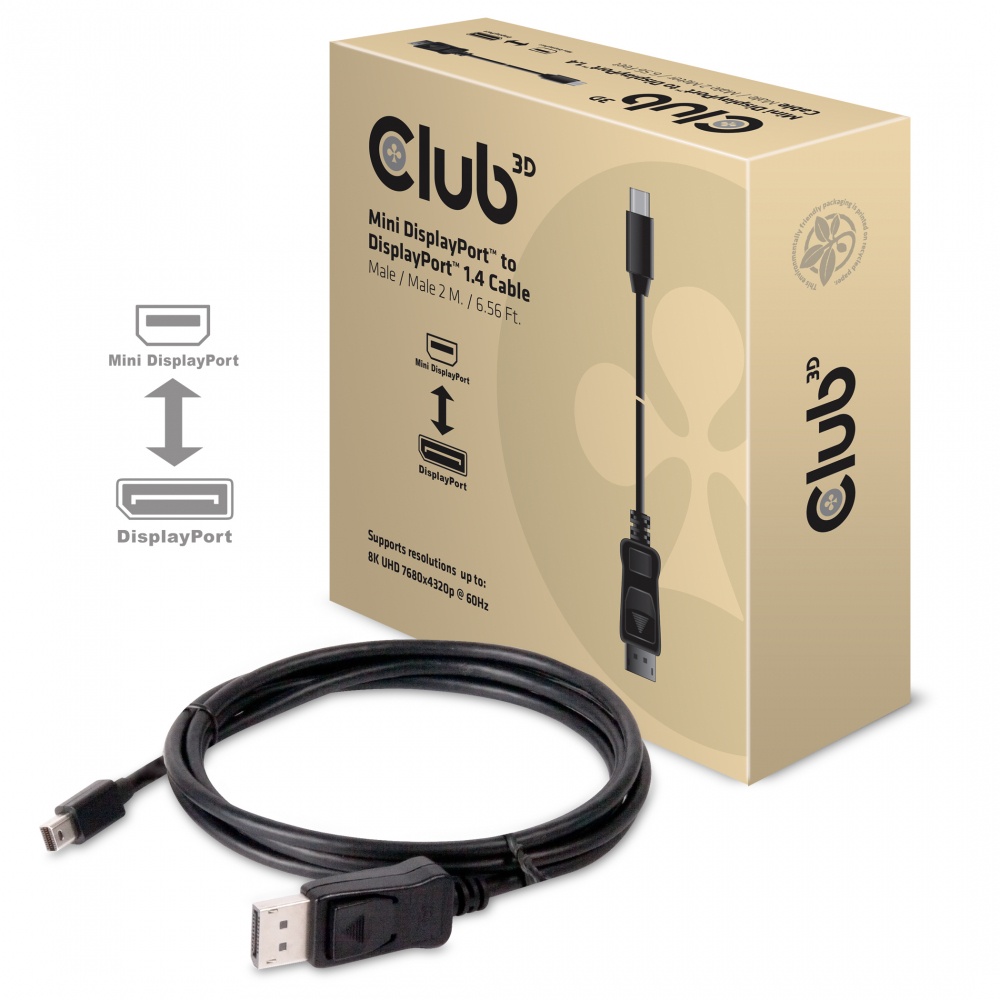 Club 3D Cable Mini Displayport Macho - DisplayPort Macho, 3 Metros, Negro