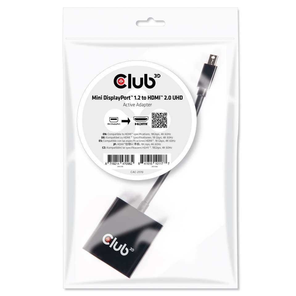 Club 3D Adaptador Mini DisplayPort Macho - HDMI Hembra, Negro