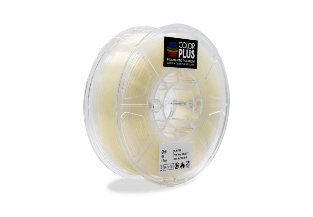 Color Plus Bobina de Filamento PLA Crystal, Diámetro 1.75mm, 1kg, Transparente