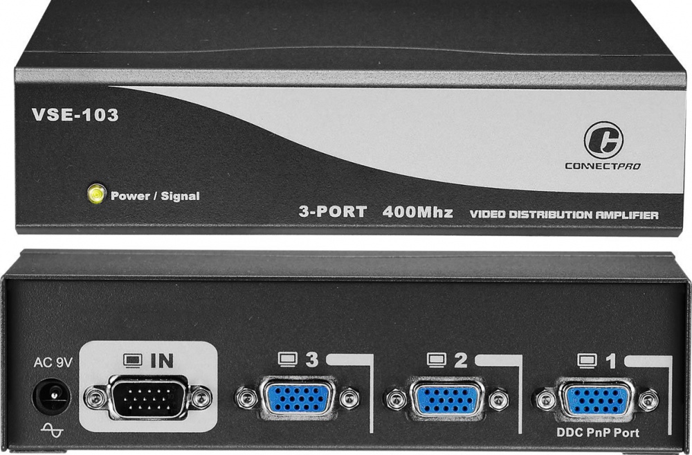 Connectpro Video Splitter VGA, 3 Puertos VGA, Negro
