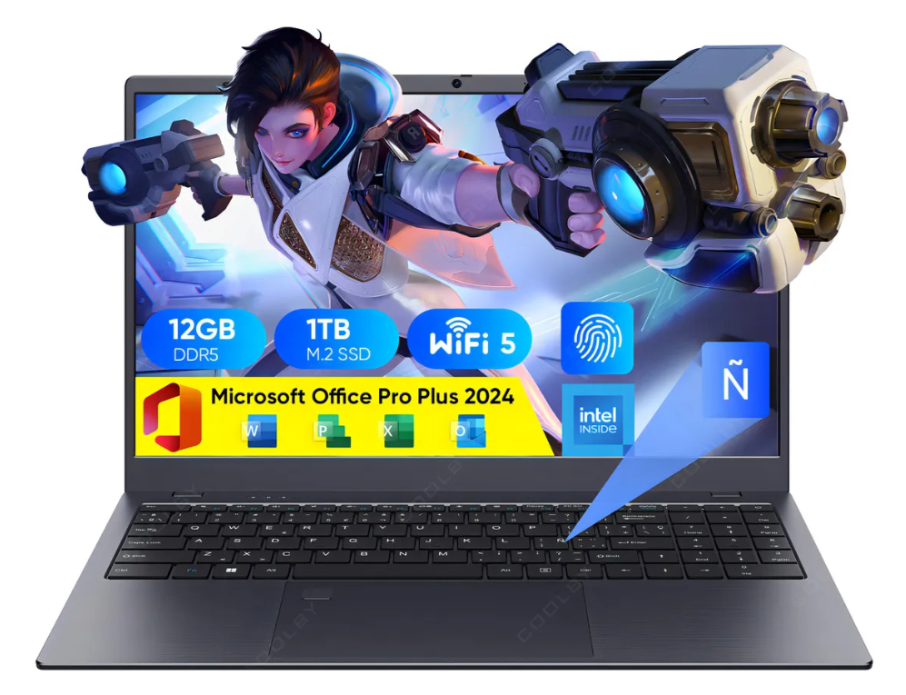 Laptop Coolby BTC512, 15.6" 1920x1080 Full HD, Intel N95, 12GB, 1TB SSD, Windows 11 Pro, Español