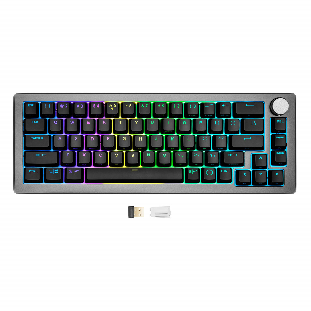 Teclado Gamer Cooler Master Peripherals CK721 RGB, Teclado Mecánico, Mecánico Cherry MX Red, Inalámbrico, RF + Bluetooth, Negro/Gris (Inglés)