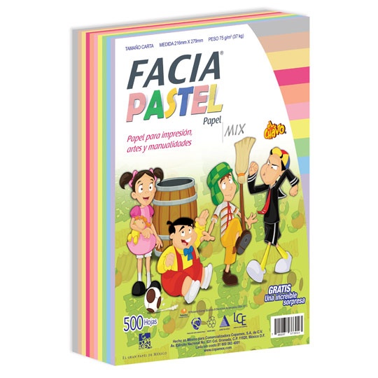 Copamex Papel Facia Pastel 75g/m², 500 Hojas de Tamaño Carta, 10 Colores