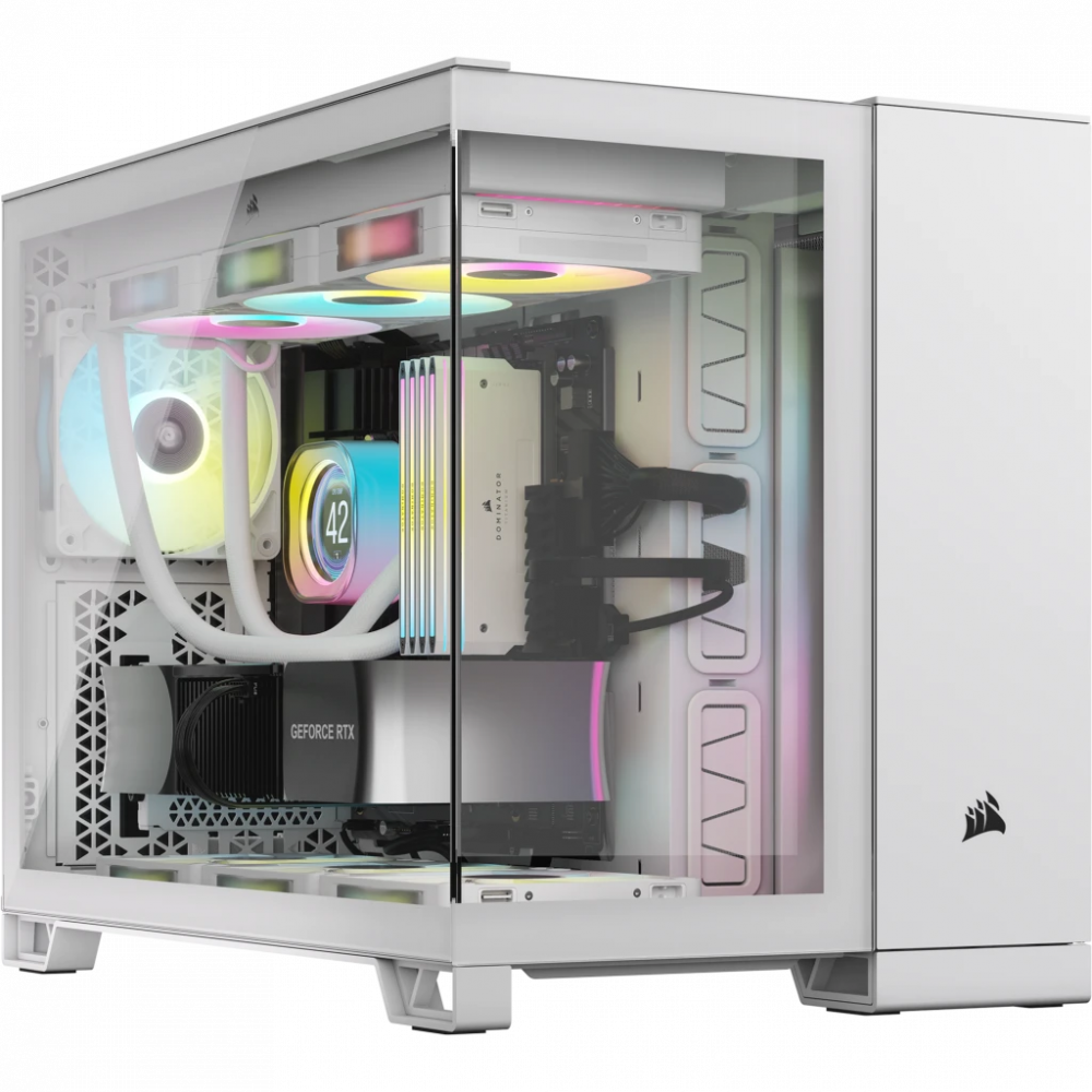 Gabinete Corsair iCUE LINK 2500X RGB, Micro-Tower, Micro-ATX/Mini-ITX, USB 3.0, sin Fuente, 2 Ventiladores Instalados, Blanco