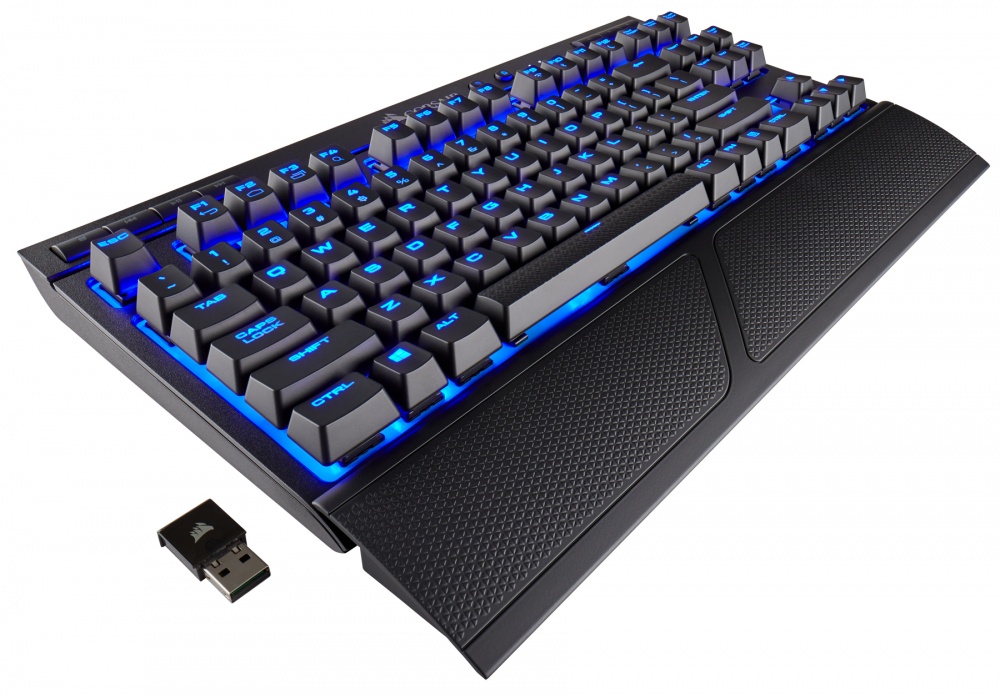 Teclado Gamer Corsair K63 LED Azul, Teclado Mécanico, Cherry MX Red, Inalámbrico, Bluetooth, Negro (Inglés)