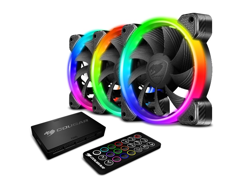 Ventilador Cougar VORTEX RGB HPB 120, 120mm, 600-1200RPM, Negro - 3 Piezas