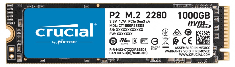 SSD Crucial P2 NVMe, 1TB, PCI Express 3.0, M.2