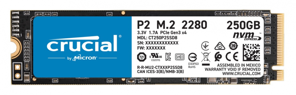 SSD Crucial P2 NVMe, 250GB, PCI Express 3.0, M.2