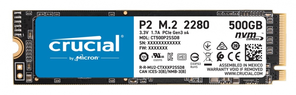 SSD Crucial P2 NVMe, 500GB, PCI Express 3.0, M.2