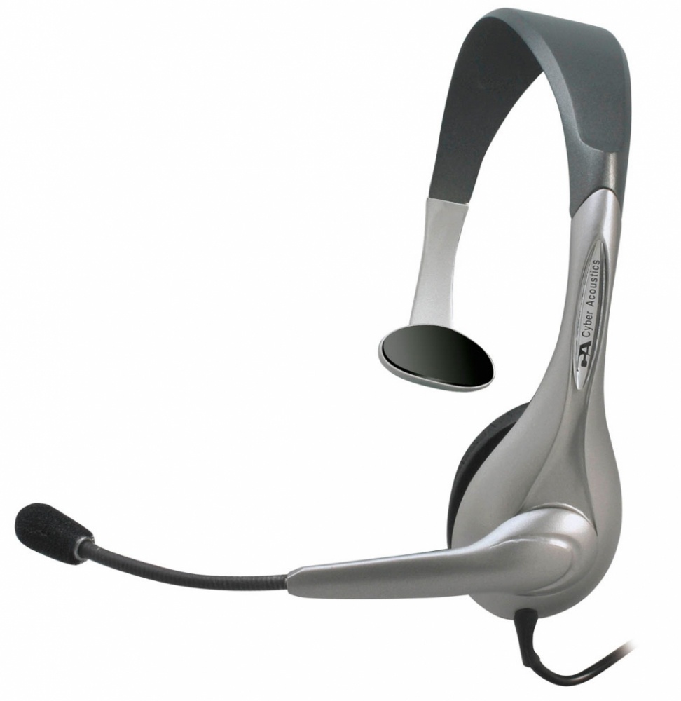 Cyber Acoustics Headset con Micrófono Monoaural AC-101, Alámbrico, Negro/Plata