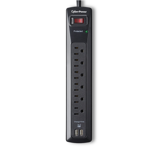 CyberPower Supresor de Picos CSP604U, 6 Contactos, 2x USB, 1200J