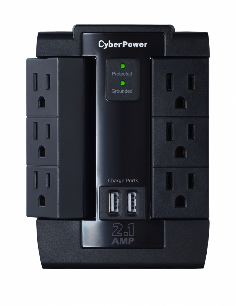 CyberPower Supresor de Picos P600WSURC1, 6 Salidas, 2 Puertos USB, 1.200 Joules