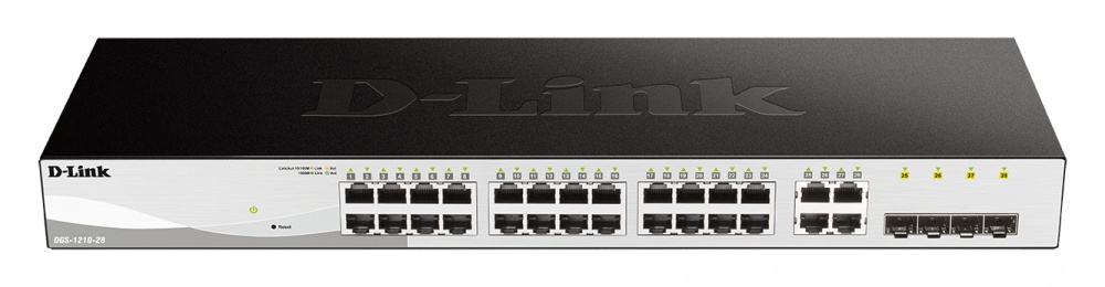 Switch D-LINK Gigabit Web Smart DGS-1210-28, 10/100/1000Mbps, 56Gbit/s, 24 Puertos + 4x SFP, 16.000 Entradas