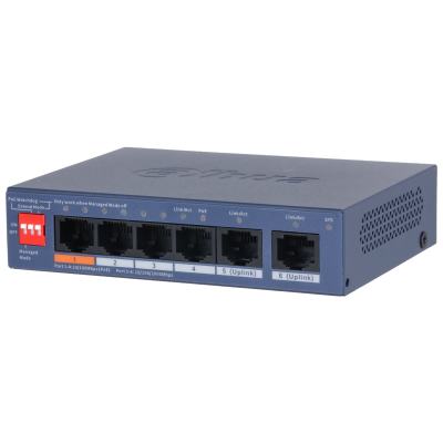 Switch Dahua DH-CS4006-4ET2GT-60, 6 Puertos Gigabit Ethernet 10/100/1000 4 x PoE+ 60W, 12 Gbit/s, 2000 Entradas, No Administrado