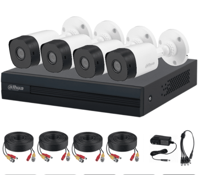 Dahua Kit de Vigilancia XVR1B04-I1MP de 4 Cámaras CCTV Bullet y 4 Canales, con Grabadora, Cables Siamés, Pulpo y Fuente de Poder