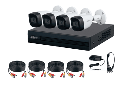 Dahua Kit de Vigilancia XVR1B04-I-KIT de 4 Cámaras CCTV Bullet y  4 Canales, 4 Rollos de Cable,1 Fuente de Poder, 1 Pulpo
