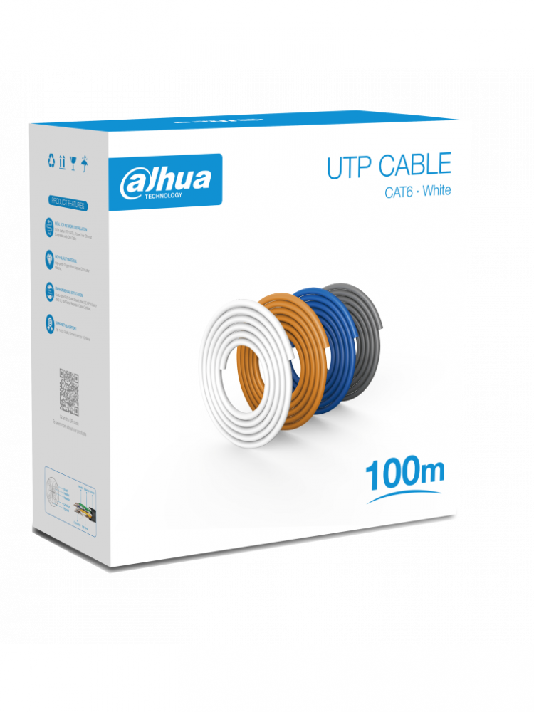 Dahua Bobina de Cable para Videovigilancia Cat6 UTP, 100 Metros, Blanco
