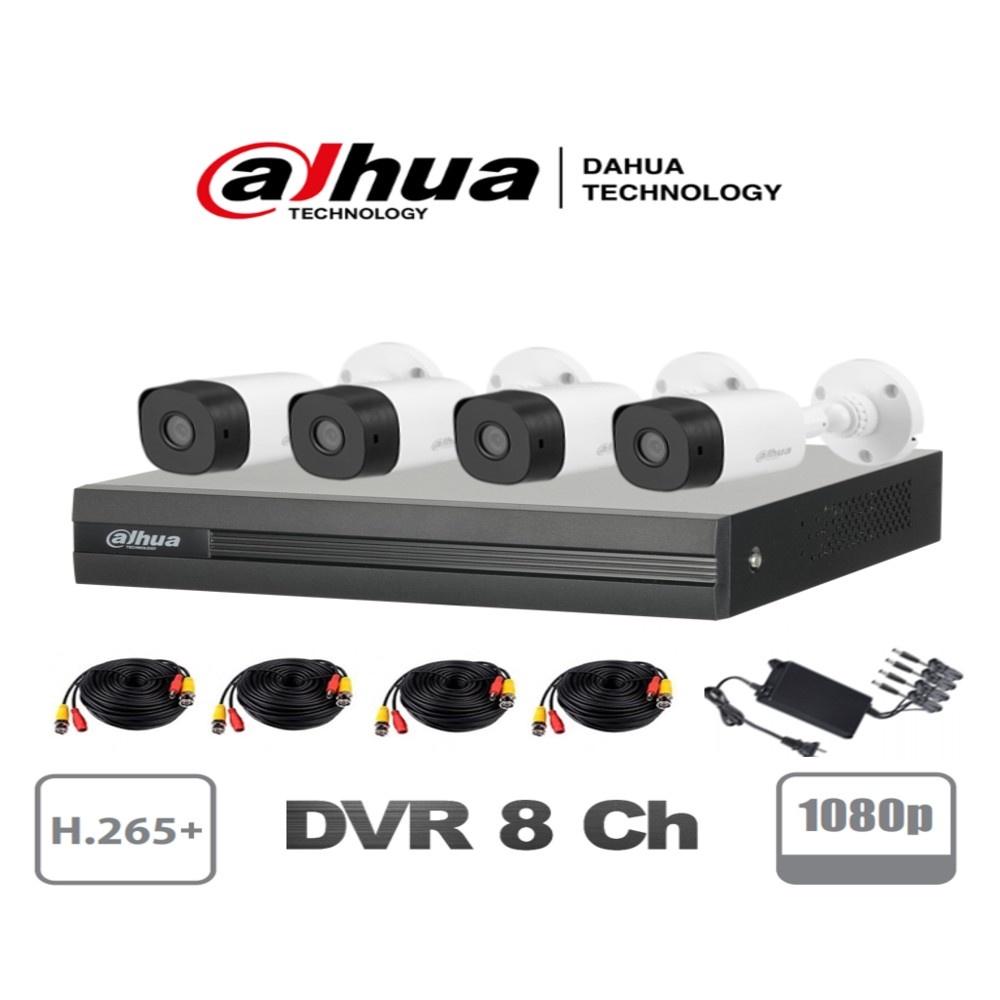 Dahua Kit de Vigilancia DH-XVR1B08-KIT5 de 4 Cámaras CCTV Bullet y 8 Canales, con Grabadora