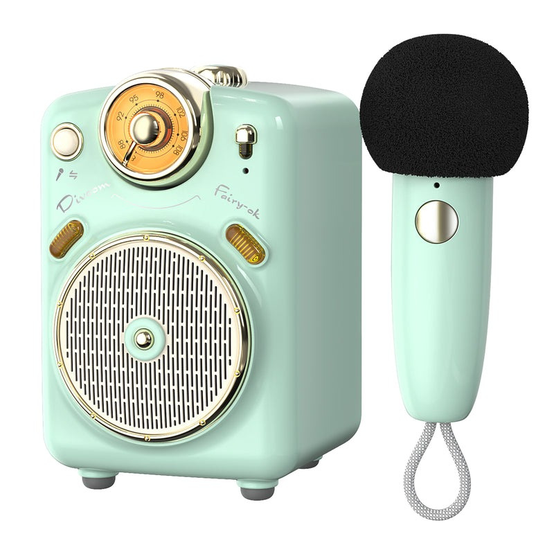 Divoom Bocina Portátil Fairy-OK Retro Mini Karaoke, Bluetooth, Inalámbrico, USB-C, 10W, Verde