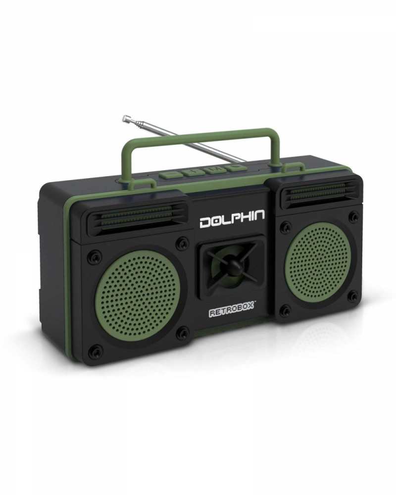 Dolphin Bocina Portátil RTX-20 Retro, Bluetooth, Alámbrico/Inalámbrico, USB, Radio FM, Verde/Negro