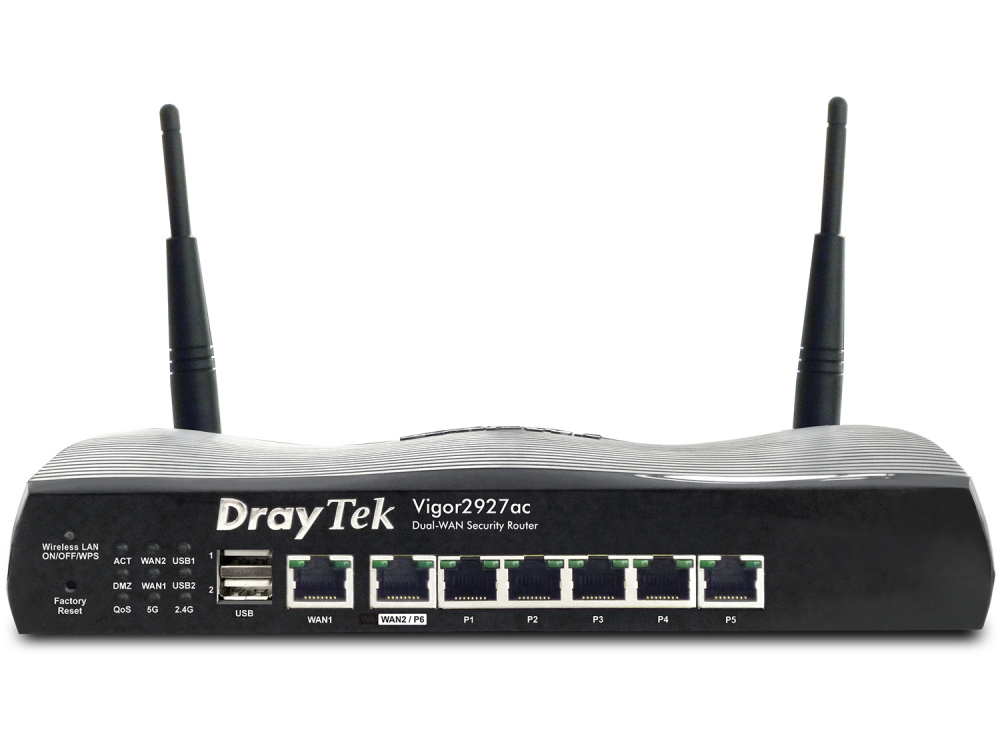 Draytek Router VIGOR2927AC MU-MIMO Firewall, Wi-Fi 5, 5 x RJ-45 1267 Mbit/s WLAN, Inalámbrico, Doble Banda 2.4/5 GHz, 2 Antenas Externas, de 3 dBi