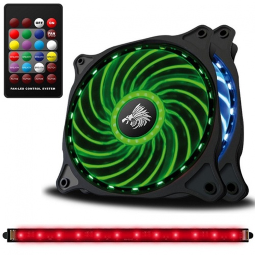 Ventilador Eagle Warrior RGB FAN, 120mm, Negro, 2 Piezas + Tira LED