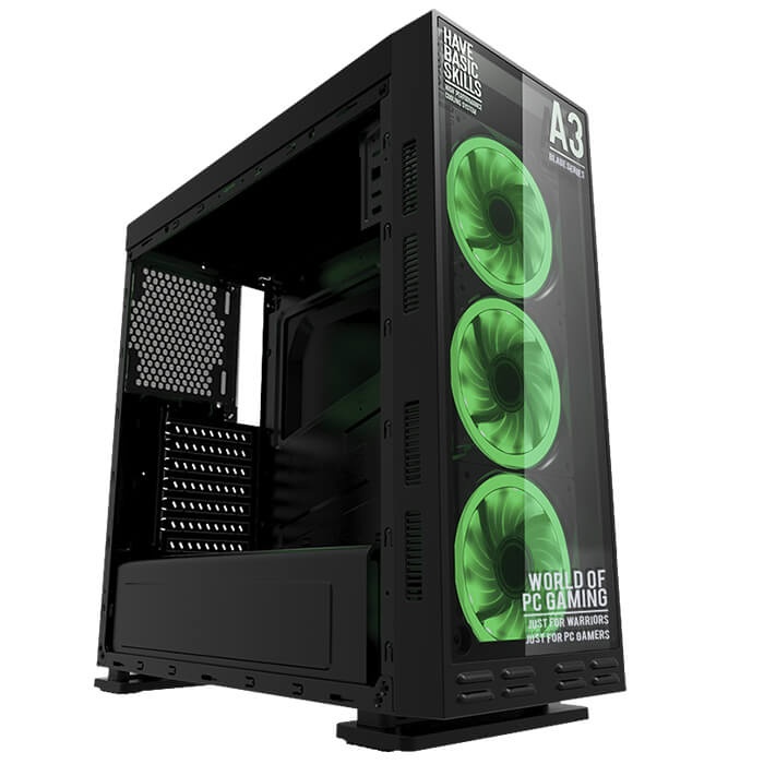 Gabinete Eagle Warrior Blade A3 con Ventana LED Verde, Tower, ATX/Micro-ATX, USB 2.0/3.0, sin Fuente, Negro