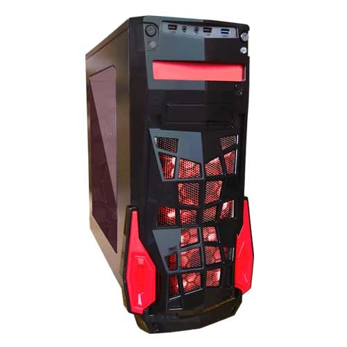 Gabinete Eagle Warrior FS-2 con Ventana LED Rojo, Torre, ATX/Micro-ATX, USB 2.0/3.0, sin Fuente, Negro/Rojo