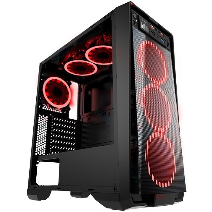 Gabinete Eagle Warrior Skynet con Ventana LED Rojo, Tower, ATX/Micro-ATX, USB 2.0/3.0, sin Fuente, Negro
