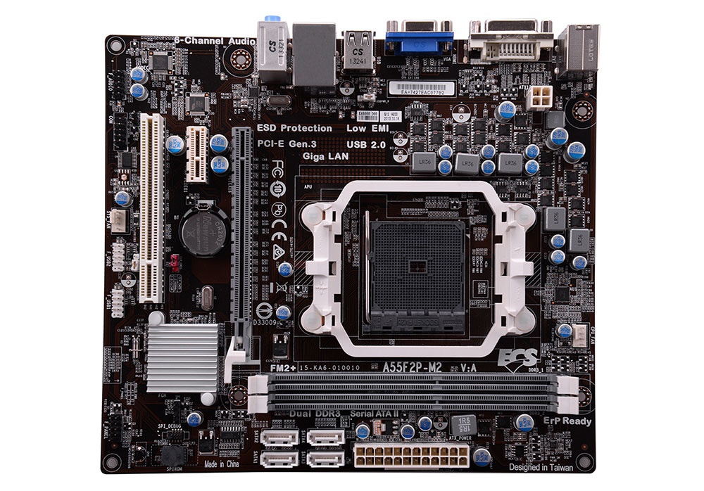 Tarjeta Madre ECS micro ATX A55F2P-M2 (V1.0), S-FM2+, AMD A55, 16GB DDR3, para AMD