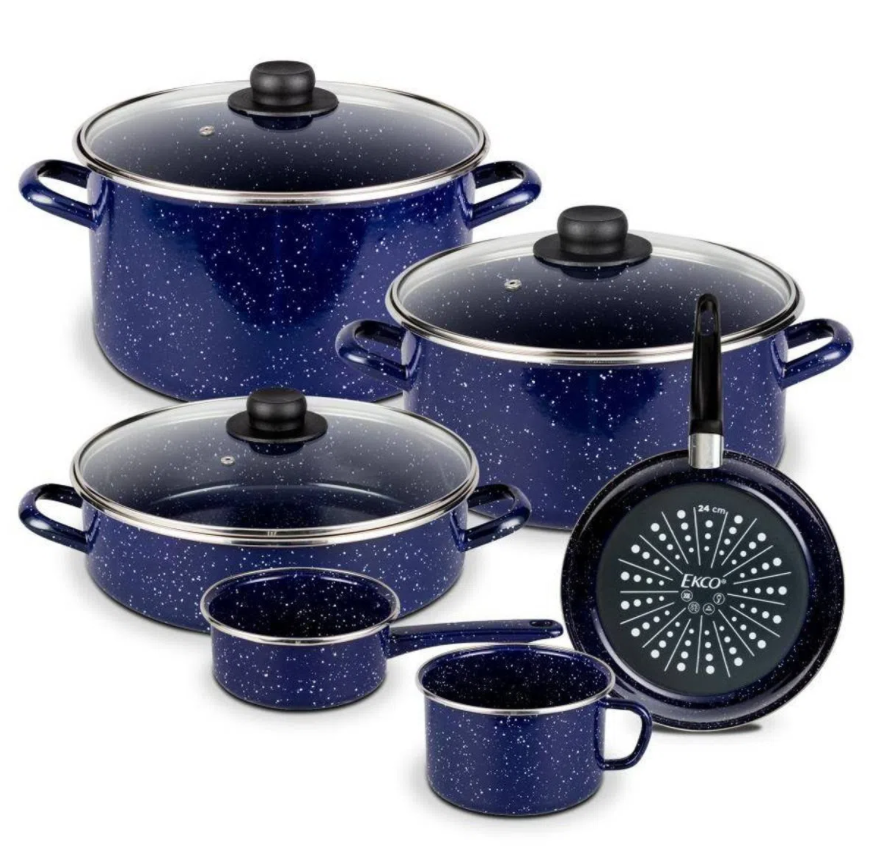 Ekco Batería de Cocina 28824, Acero Inoxidable, Antiadherente, 9 Piezas