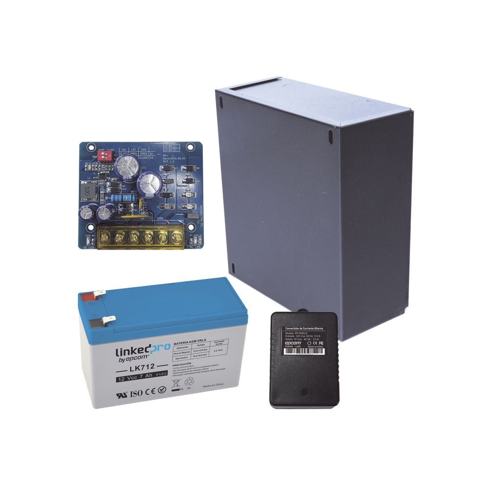 Epcom Fuente de Poder para Cámara KIT16B2LK7, Entrada 24V, Salida 12V, 2.5A,Incluye Bateria de Respaldo, Transformador y Gabinete