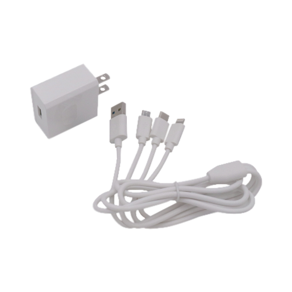 Epcom Cargador de Pared PL52C, 5V, 1x USB-A, Blanco ― incluye Cable Multi-puertos USB-C/Micro USB/Lightning