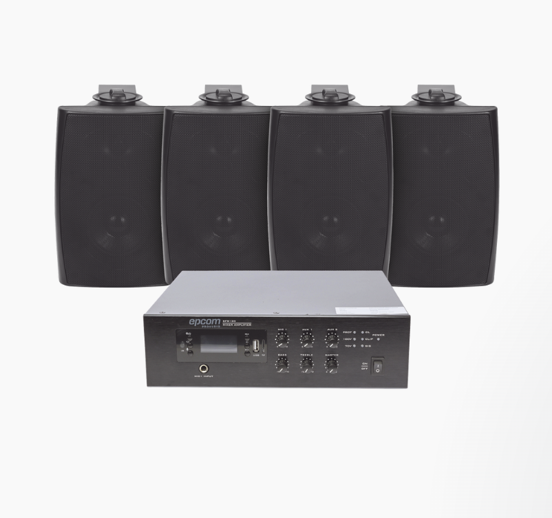 Epcom Amplificador SF-B120/4WS, 120W, Negro ― incluye 4 Altavoces de Pared
