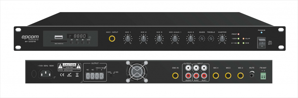 Epcom Kit de Amplificador SF120DTB/3CS, 120W, 3 Altavoces de Plafón, Negro