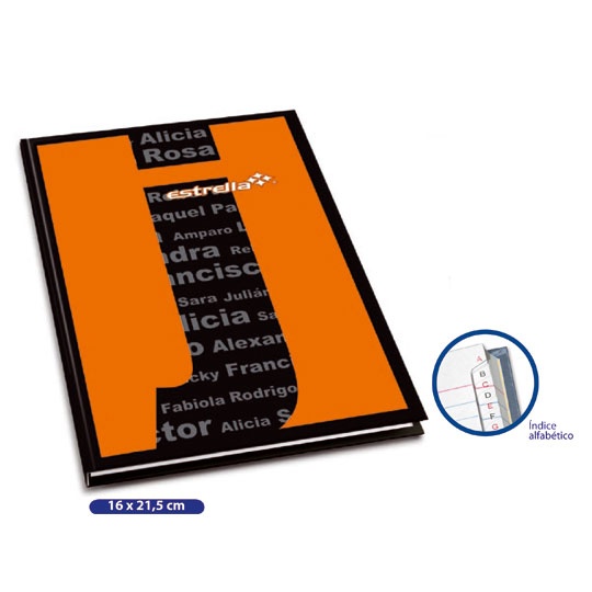 Estrella Cuaderno Forma Francesa con Indice Raya, 240 Hojas, Negro/Naranja