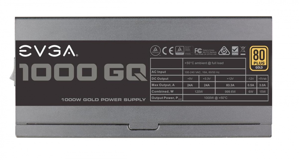 Fuente de Poder EVGA 1000 GQ 80 PLUS Gold, ATX, 24-pin ATX, 1000W