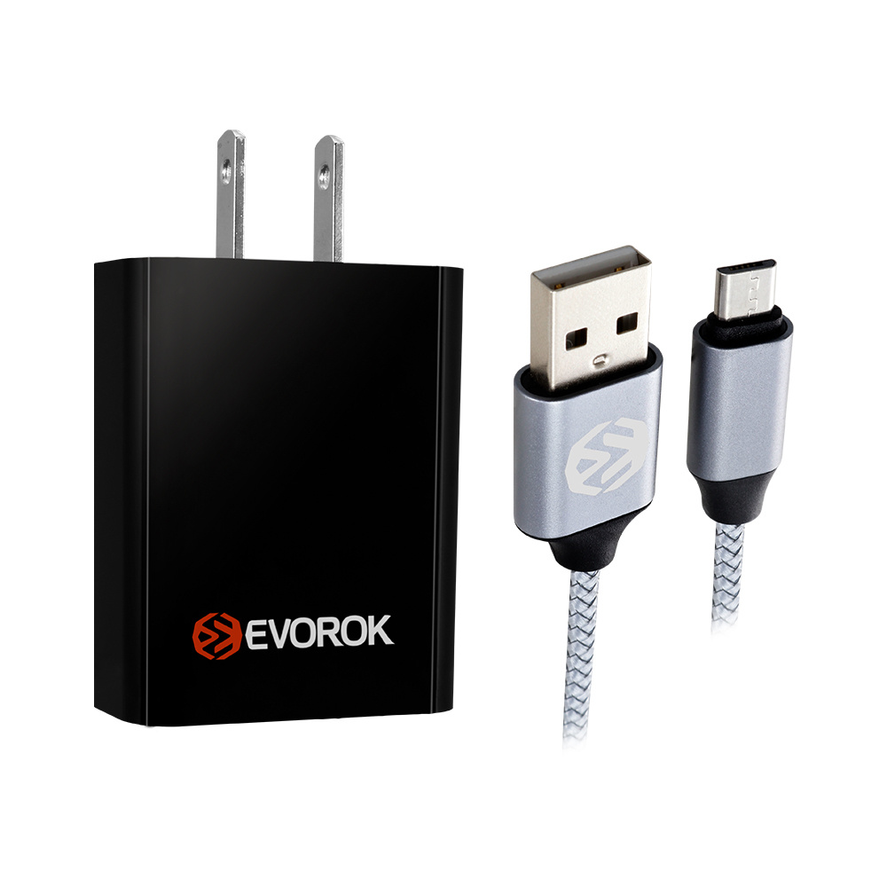 Evorok Cargador de Pared EV-91759, 18W, 1x USB-A, Negro ― Incluye Cable USB A - MicroUSB
