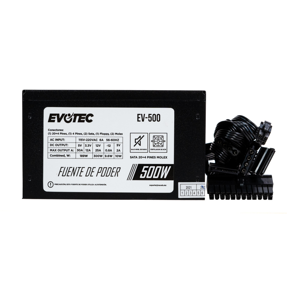 Fuente de Poder Evotec EV-500 ATX, 24-pin ATX, 80mm, 500W
