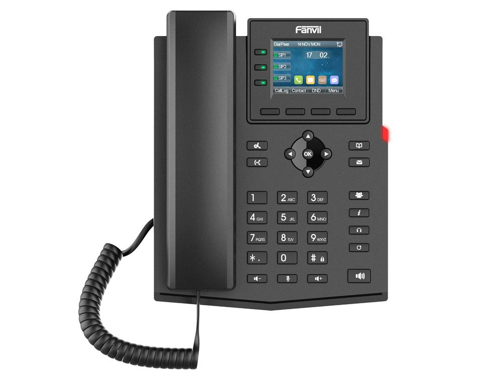 Fanvil Teléfono IP con Pantalla X303P 2.4", Alámbrico, 4 Líneas, Altavoz, Negro