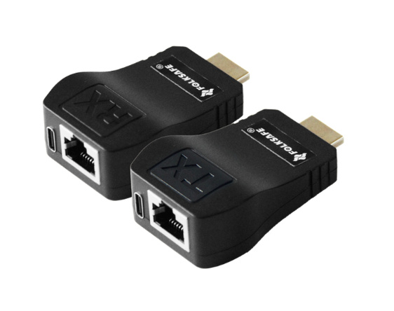 Folksafe Transmisor y Receptor Alámbrico por Cable Cat5/Cat6, Entrada 1 x RJ-45 1 x HDMI, Salida 1 x RJ-45 1 x HDMI, hasta 60 Metros